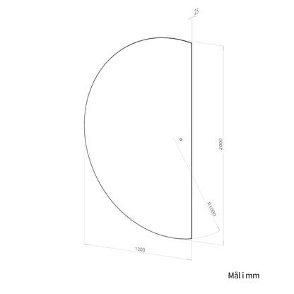 Halvcirkel spejl med LED-lys 120x200 cm (Venstrevendt)