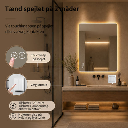 Rektangulært Spejl med LED-lys og Antidug 80x100 cm