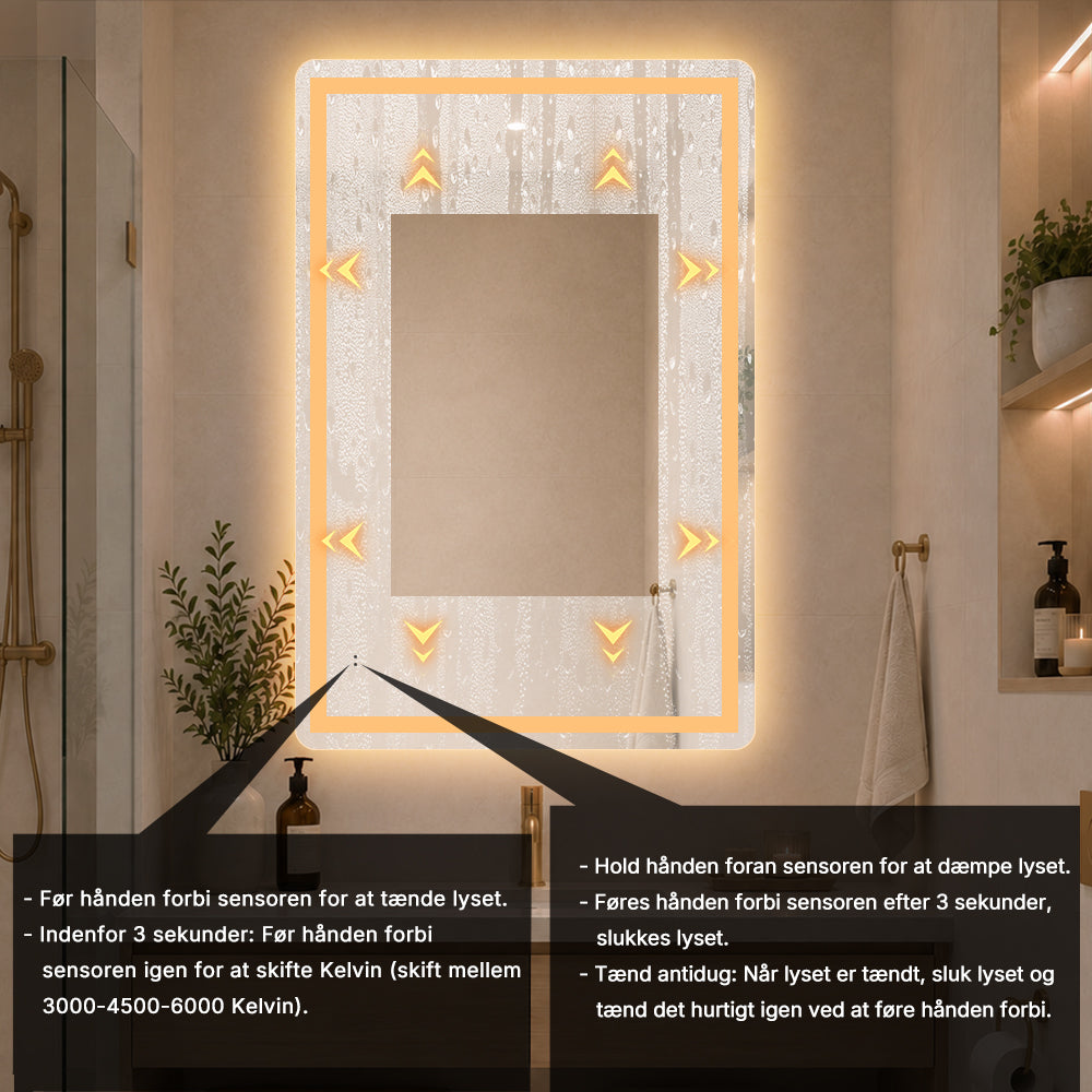 Firkantet Spejl med Frontlight LED-lys og Antidug 80x120 cm