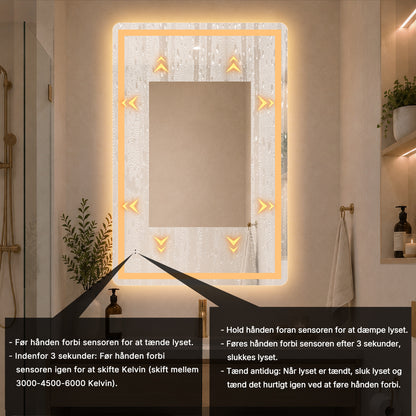 Firkantet Spejl med Frontlight LED-lys og Antidug 80x120 cm