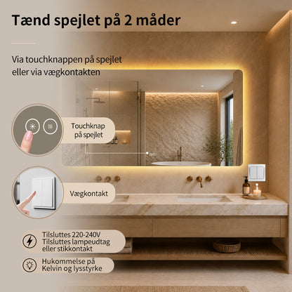 Rektangulært Spejl med LED-lys og Antidug 150x80 cm