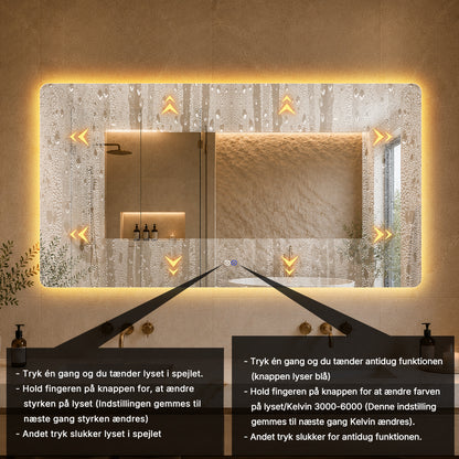 Rektangulært Spejl med LED-lys og Antidug 150x80 cm