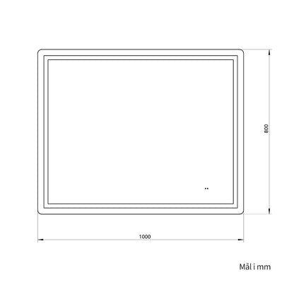 Firkantet Spejl med Frontlight LED-lys og Antidug 100x80 cm