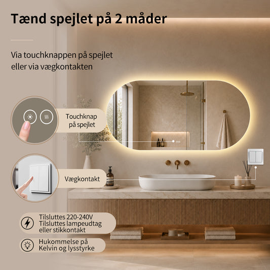 Ovalt Spejl med LED-lys og Antidug 150x80 cm