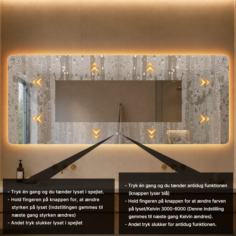 Rektangulært Spejl med LED-Lys og Antidug 200x80 cm