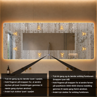 Rektangulært Spejl med LED-Lys og Antidug 200x80 cm