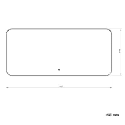 Rektangulært Spejl med LED-lys 180x80 cm - Sort ramme