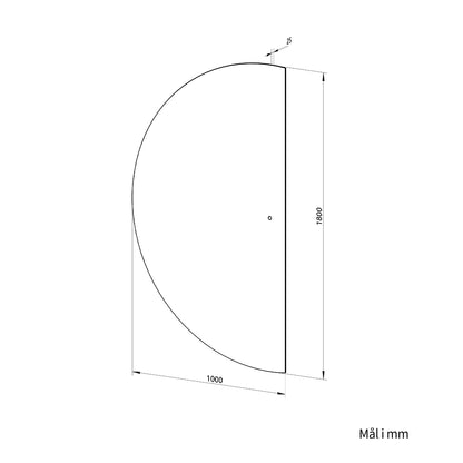 Halvcirkel spejl med LED-lys 100x180 cm (Venstrevendt)