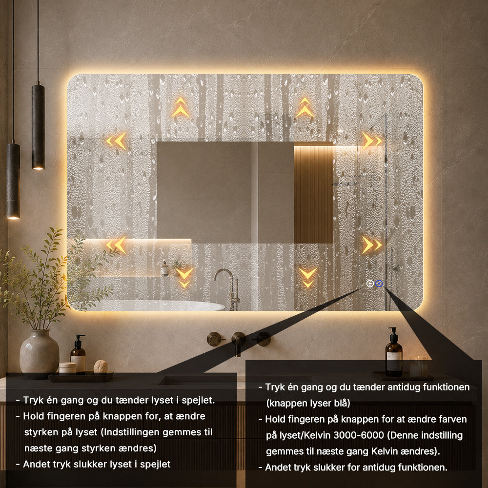 Rektangulært Spejl med LED-lys og Antidug 120x80 cm