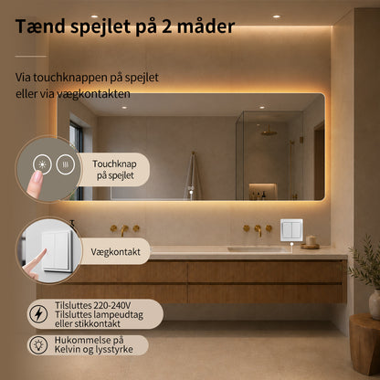 Rektangulært Spejl med LED-Lys og Antidug 200x80 cm