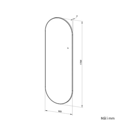 Helfigur Oval Spejl med LED-lys 60x170 cm - Guld ramme