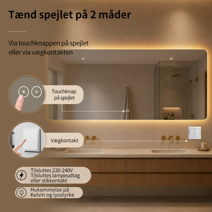 Rektangulært Spejl med LED-Lys og Antidug 180x80 cm