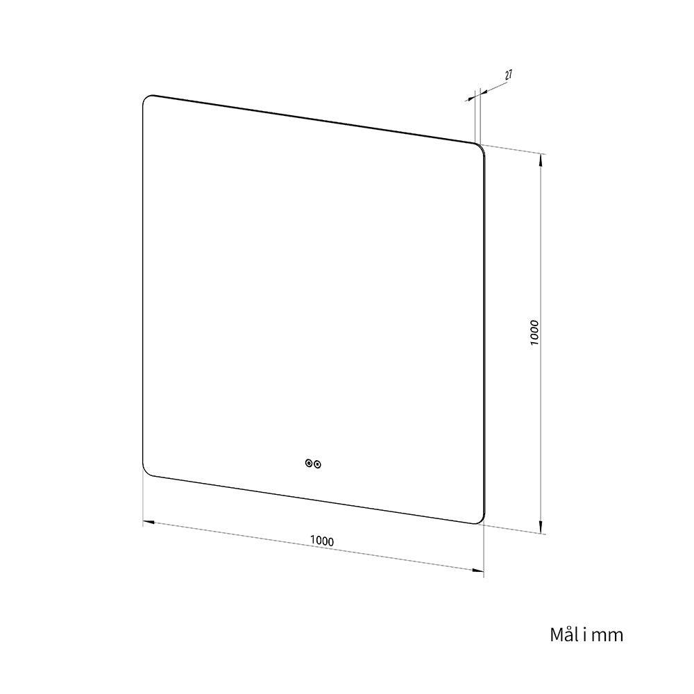 Kvadratisk spejl med LED-lys og Antidug 100x100 cm