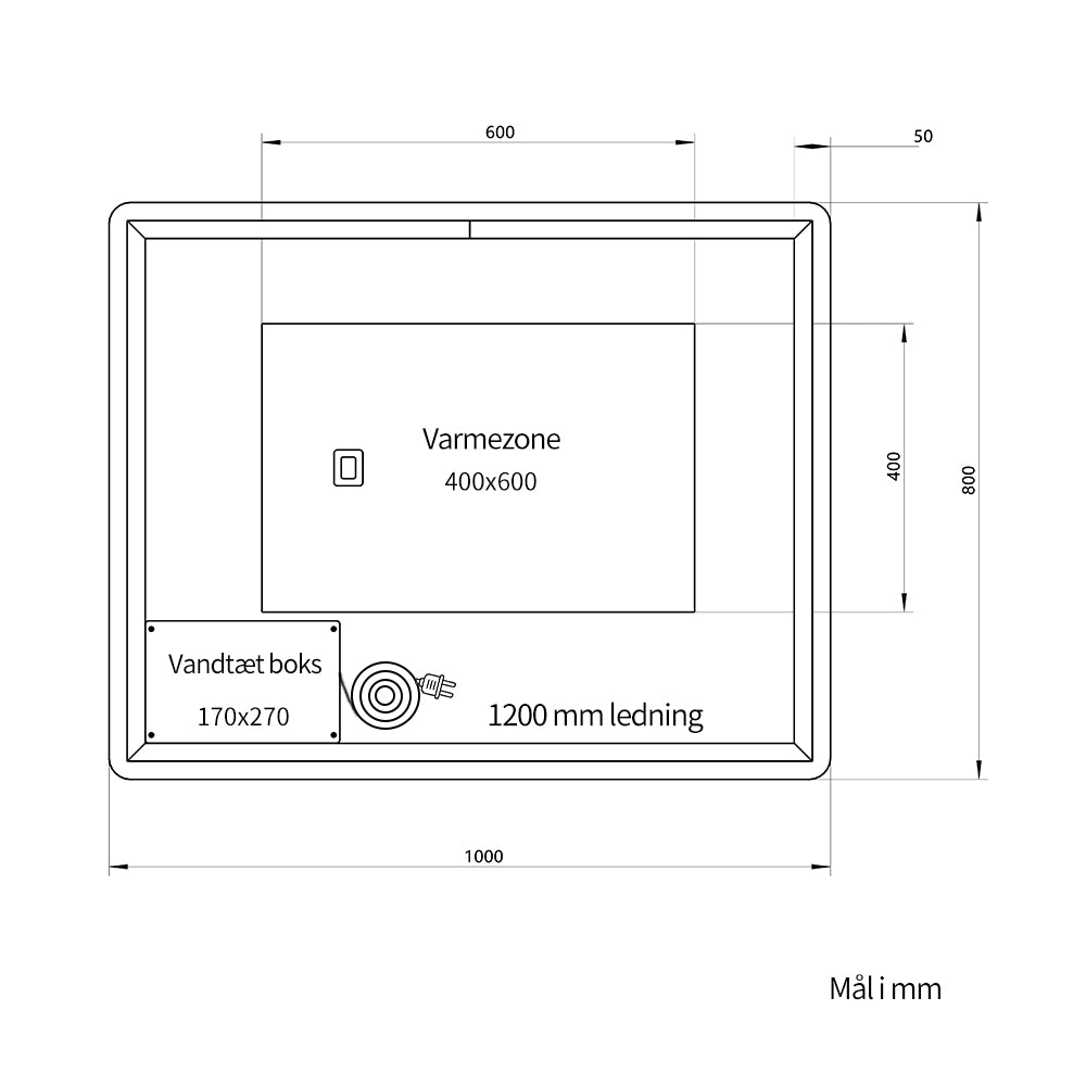 Rektangulært Spejl med LED-lys og Antidug 100x80 cm
