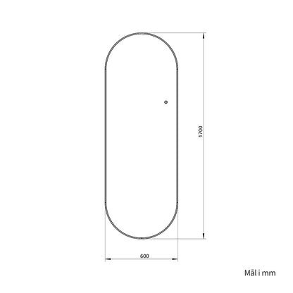 Helfigur Oval Spejl med LED-lys 60x170 cm - Guld ramme