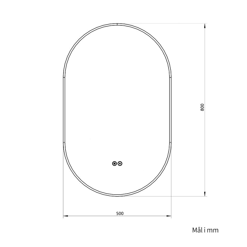 Ovalt Spejl med LED-lys og Antidug 50x80 cm m/Sort Ramme