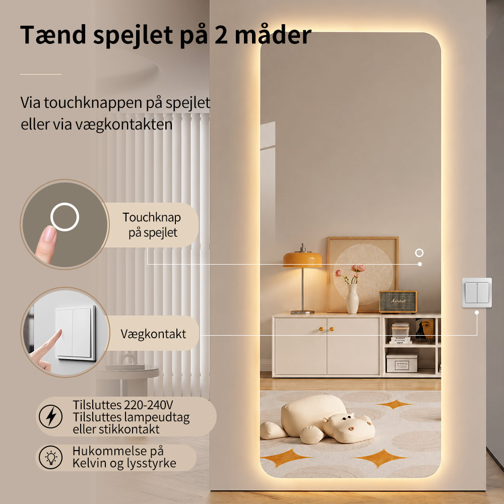 Helfigur Spejl med LED-lys 70x170 cm