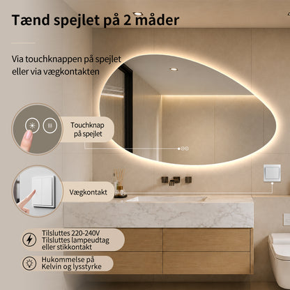 Organisk spejl med LED-lys og Antidug 120x75 cm (Venstrevendt)