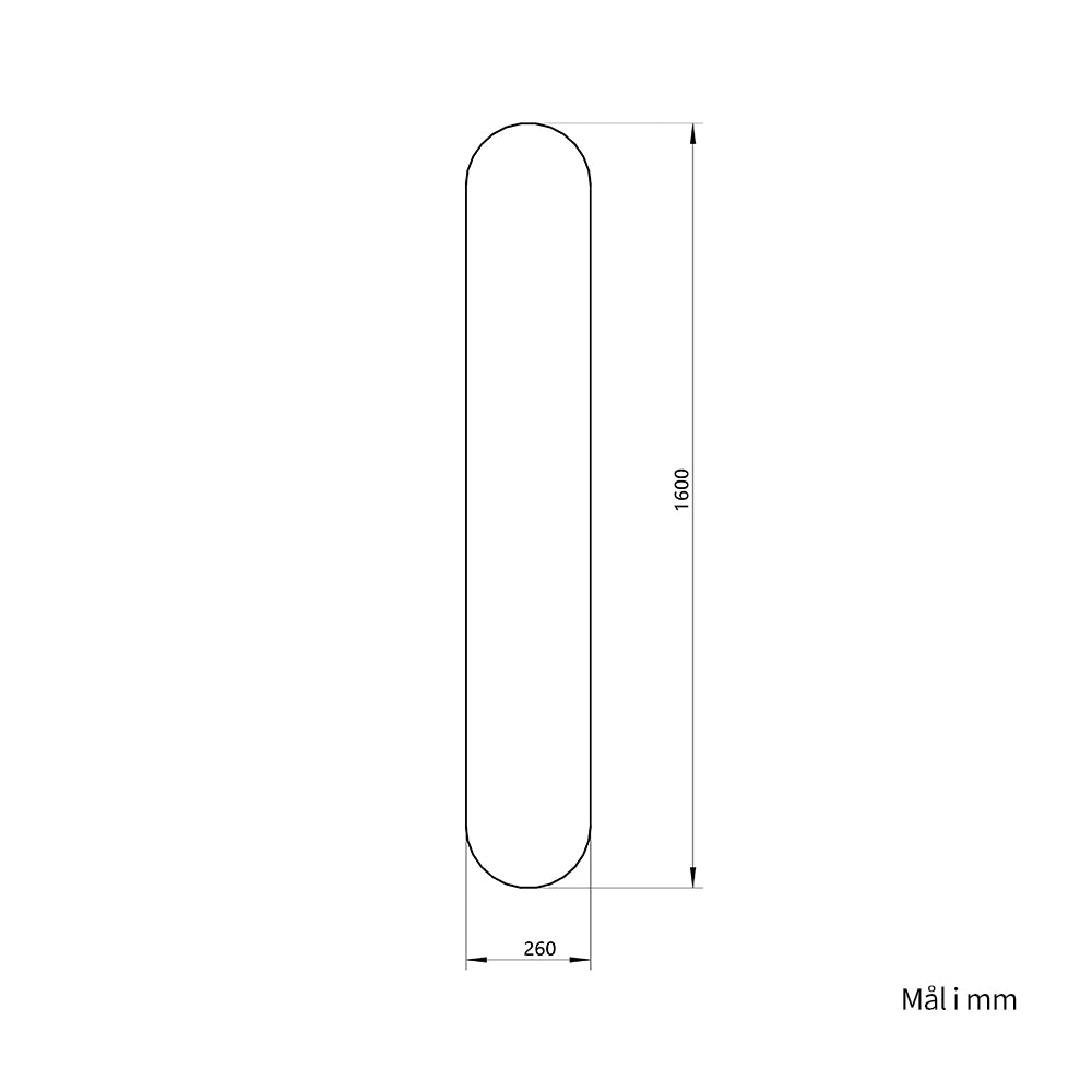 Ovalt helfigur spejl 26x160 cm - Sort ramme