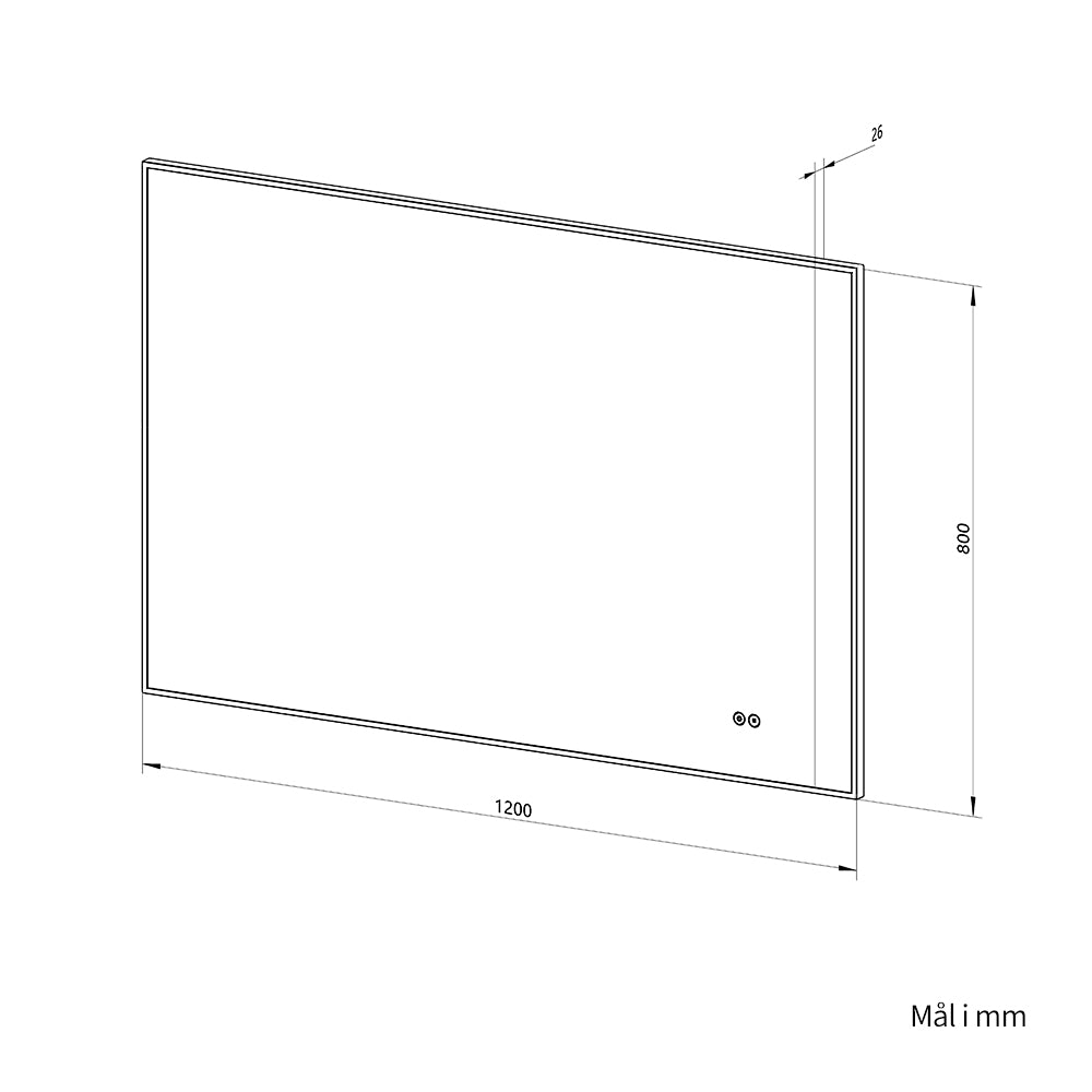 Rektangulært Spejl med LED-lys og Antidug 120x80 cm - Sort ramme 90º