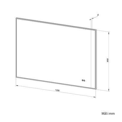 Rektangulært Spejl med LED-lys og Antidug 120x80 cm - Sort ramme 90º
