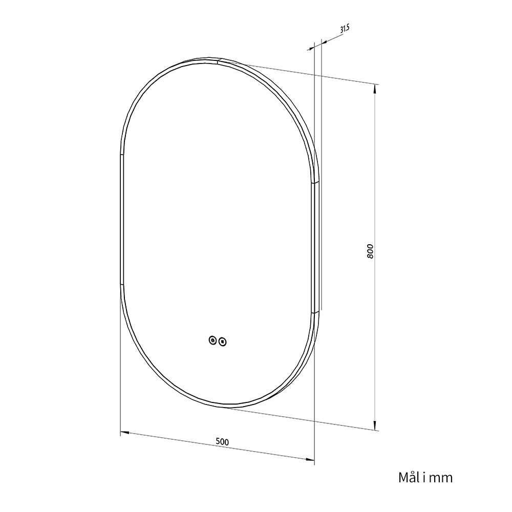 Ovalt Spejl med LED-lys og Antidug 50x80 cm m/Sort Ramme