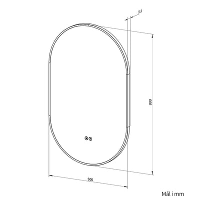 Ovalt Spejl med LED-lys og Antidug 50x80 cm m/Sort Ramme