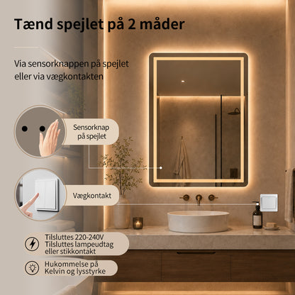 Firkantet Spejl med Frontlight LED-lys og Antidug 60x80 cm
