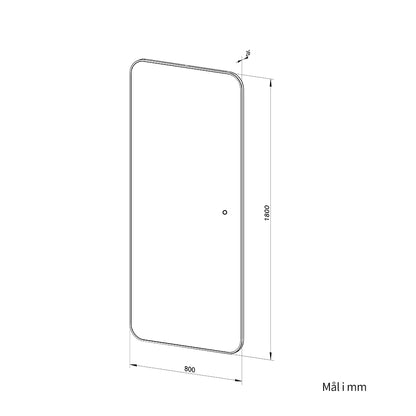 Helfigur Spejl med LED-lys 80x180 cm - Sort Ramme