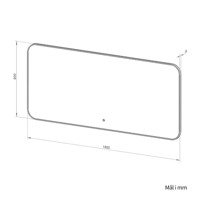 Rektangulært Spejl med LED-lys 180x80 cm - Sort ramme