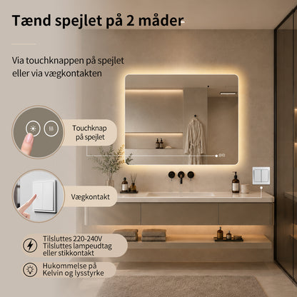 Rektangulært Spejl med LED-lys og Antidug 100x80 cm