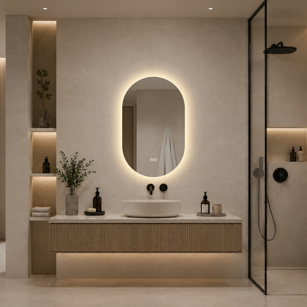 Ovalt Spejl med LED-lys og Antidug 50x80 cm