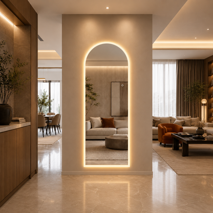 Helfigur Spejl med LED-lys 65x170 cm, buet top