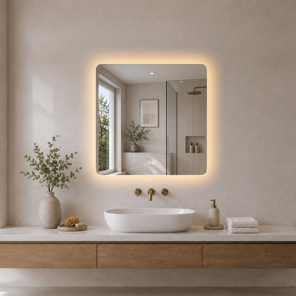 Kvadratisk spejl med LED-lys og Antidug 80x80 cm
