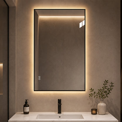Rektangulært Spejl med LED-lys og Antidug 80x120 cm - Sort ramme 90º