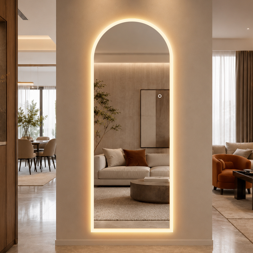 Helfigur Spejl med LED-lys 65x170 cm, buet top
