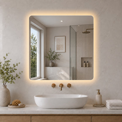 Kvadratisk spejl med LED-lys og Antidug 80x80 cm