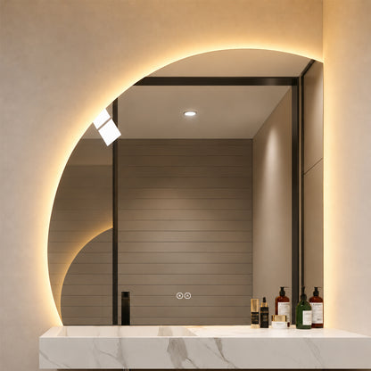 1/4 Rund spejl med LED-lys og Antidug 100x100 cm (Venstrevendt)