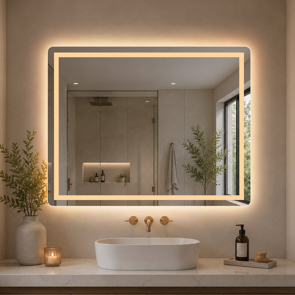 Firkantet Spejl med Frontlight LED-lys og Antidug 100x80 cm