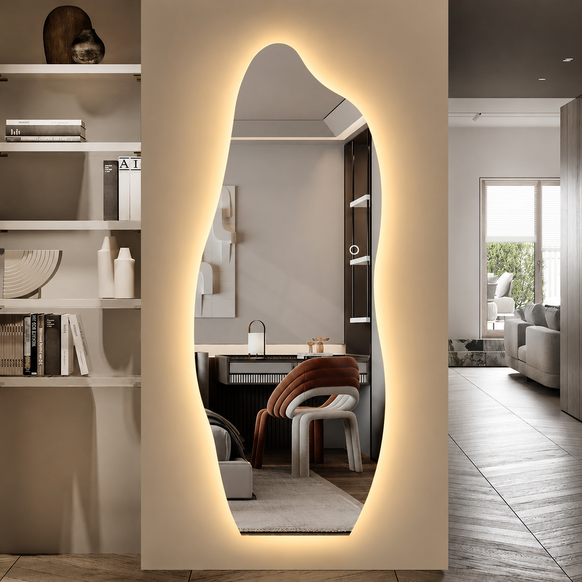 Organisk Helfigur spejl med LED-lys til Væg 60x165 cm