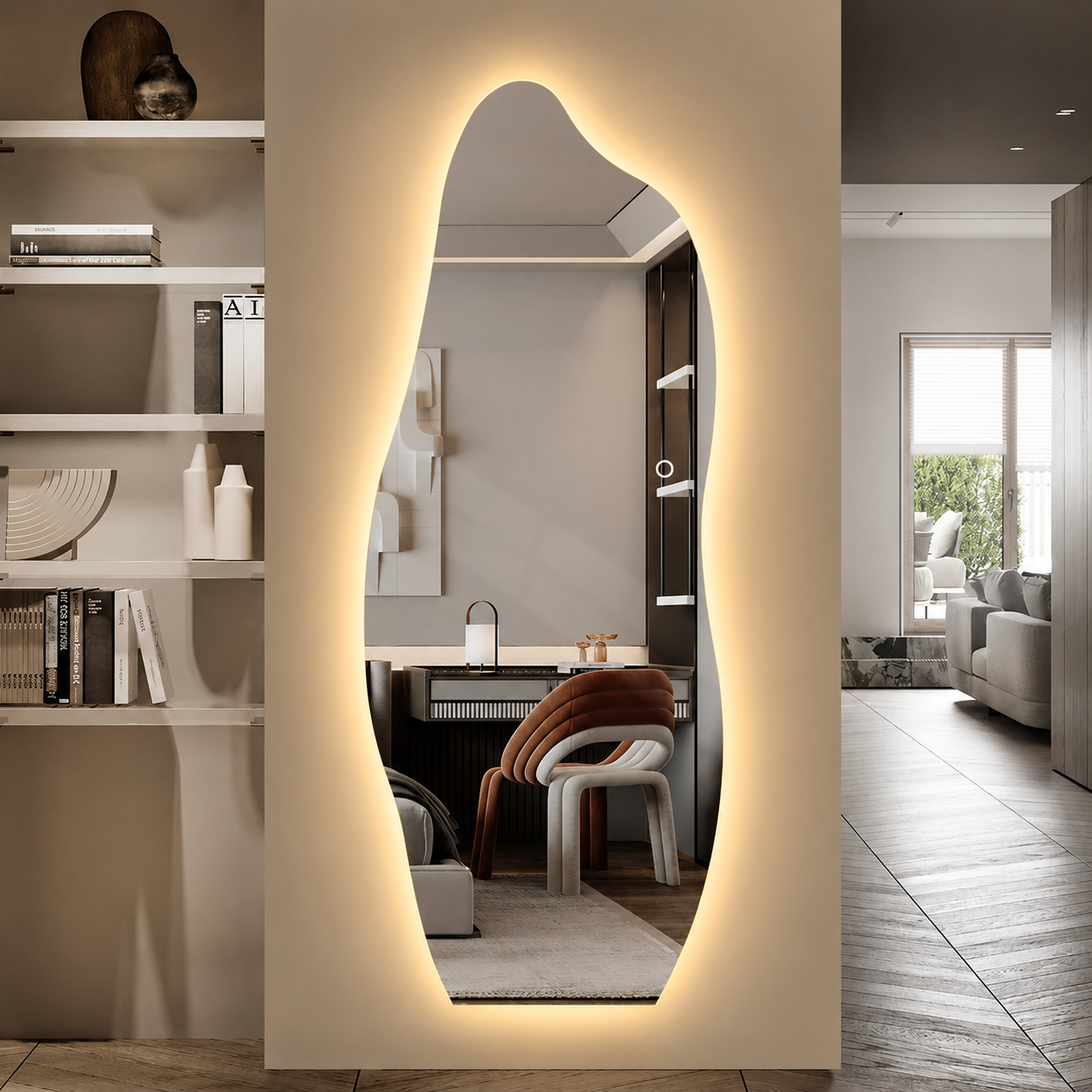 Organisk Helfigur spejl med LED-lys til Væg 60x165 cm