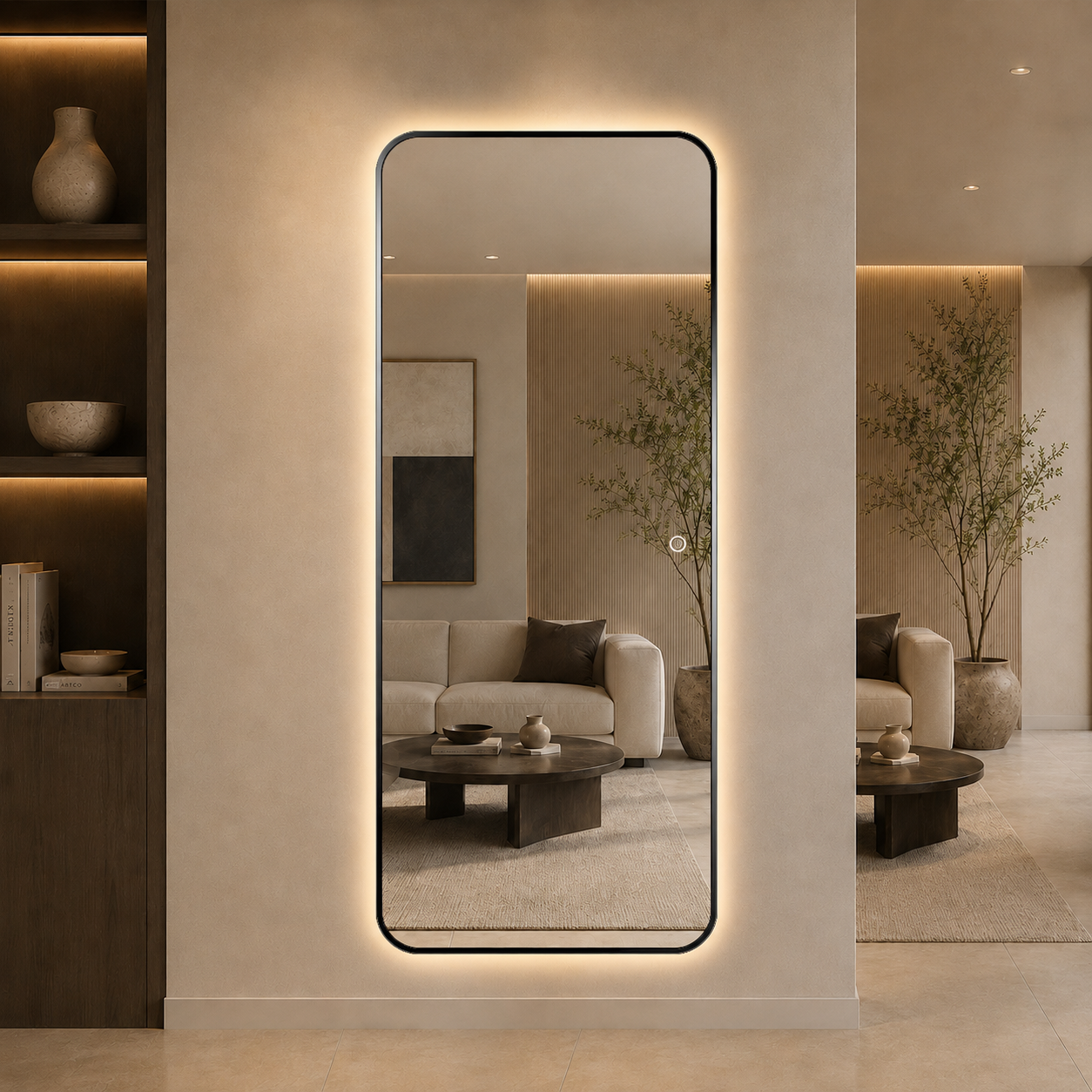 Helfigur Spejl med LED-lys 80x180 cm - Sort Ramme