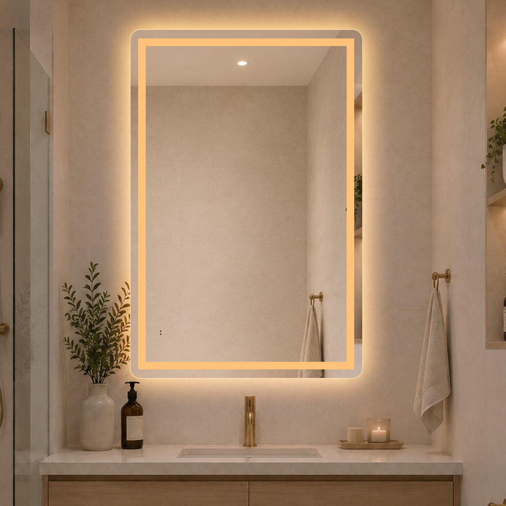 Firkantet Spejl med Frontlight LED-lys og Antidug 80x120 cm